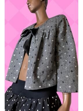 Bob Mackie vintage cropped grey tweed blazer bow tie parisian chic size L